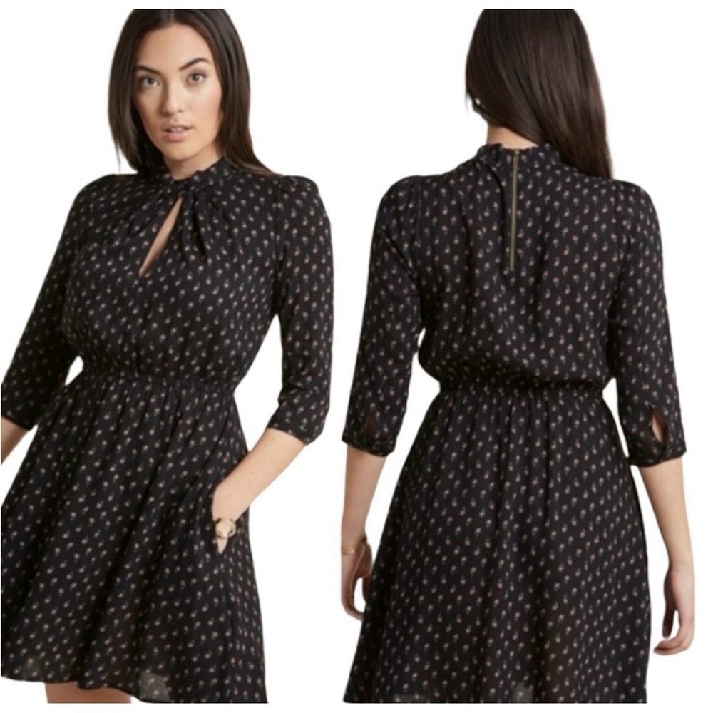 LOUCHE X ModCloth Drive Me Dainty Black Micro Floral Women’s Mid Length Dress L